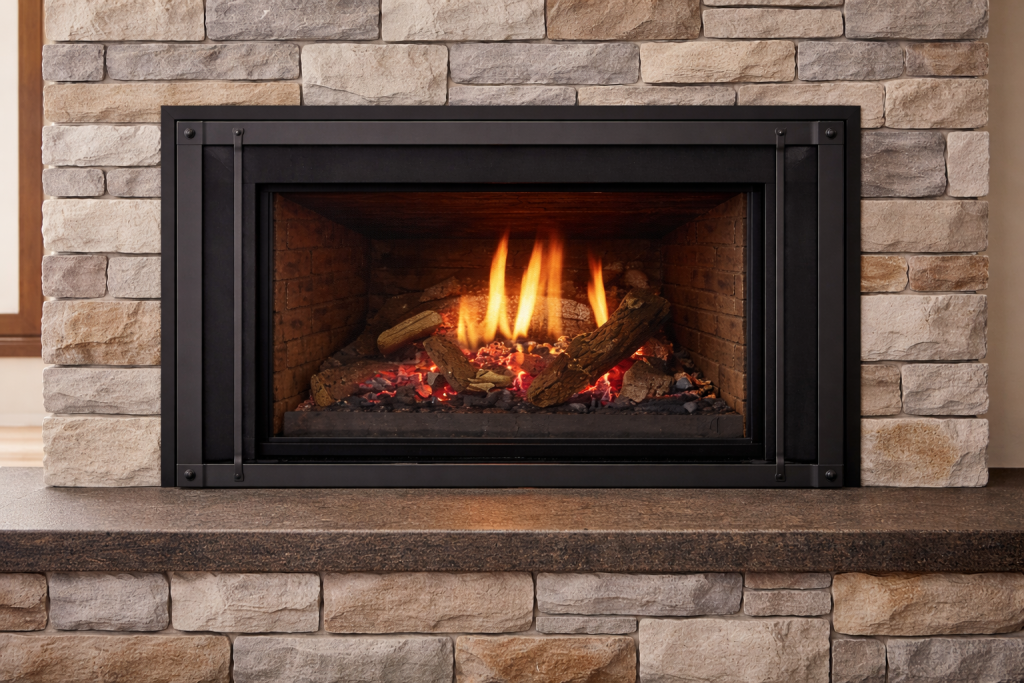 Vetro per caminetto in vetro ceramico resistente alle alte temperature installato su caminetto chiuso a legna